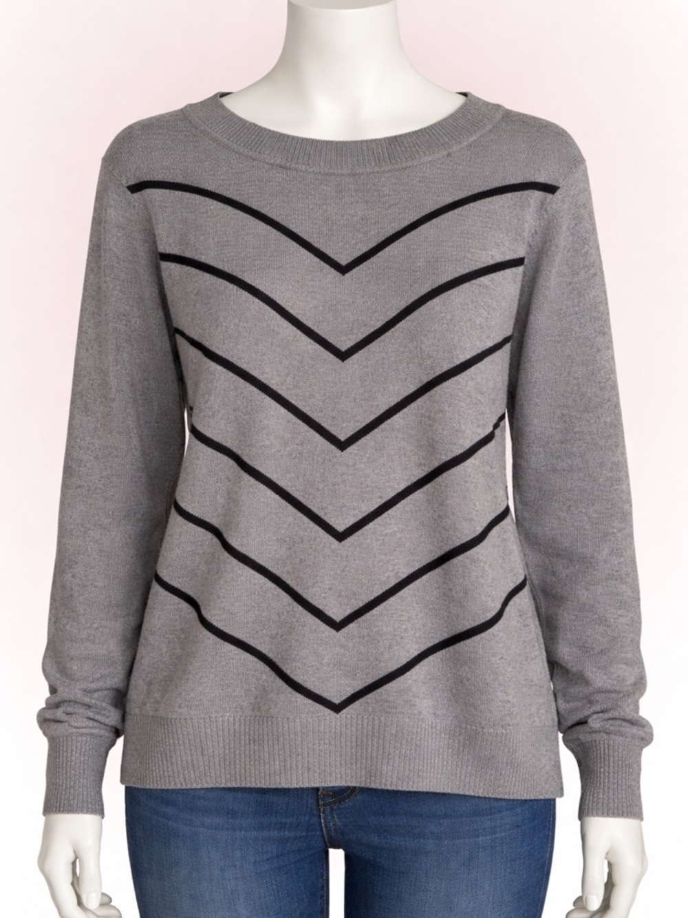 Liz Claiborne Sweater Women's Large Gray and Black Sweater 100% Cotton EUC